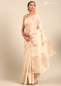 Cream Fancy Embroidery Tussar Saree - Taashi