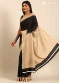 Black Temple Border Printed Tussar Saree - Taashi