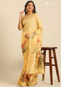 Metallic Yellow Printed And EmbroideRed Organza Saree - Taashi