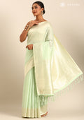 Mint Green Traditional Pattern Woven Tussar Saree - Taashi