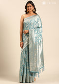 Powder Blue Jaal Woven Tussar Saree - Taashi
