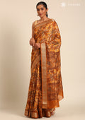 Mustard Yellow A/O Floral Printed Tussar Saree - Taashi