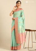 Pastel Green Leaf Woven Tussar Saree - Taashi