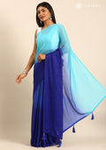 Blue Ombre Striped Chiffon Saree - Taashi