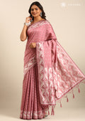 Dusty Pink Stylised Ikat Pattern Tussar Saree - Taashi