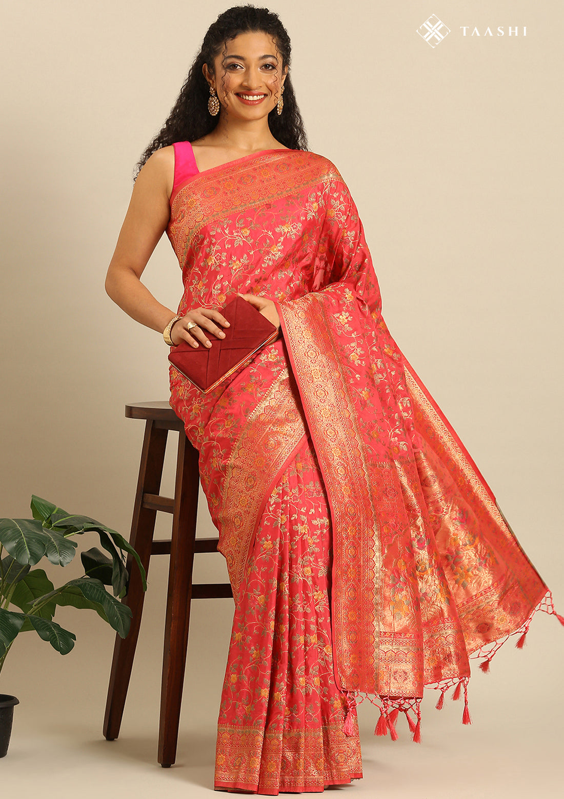 Dark Pink Banarasi Silk Saree