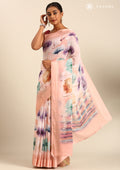 Pastel Peach Watercolor Floral Printed Georgette Saree - Taashi