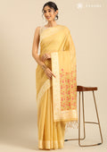 Pastel Yellow Woven Butta Linen Saree - Taashi