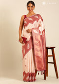 Rose Gold Tissue Brocade Weaving Silk Saree - Taashi