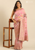 Dusty Pink Floral Printed And Woven Butta Georgette Saree - Taashi