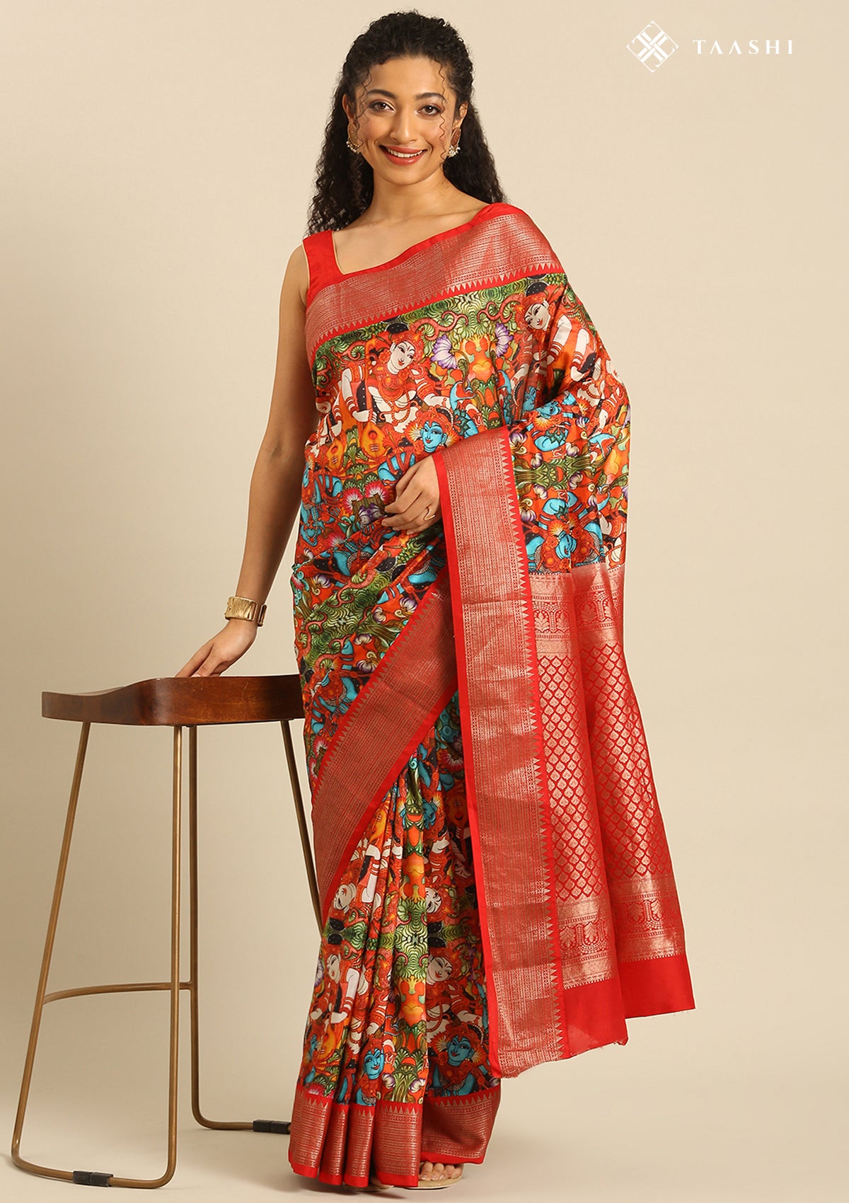 Multicolor Traditional Printed Silk Saree - Taashi
