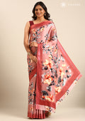 Dusty Pink Floral Digital Printed Satin Saree - Taashi