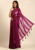 Purple Striped Chiffon Saree - Taashi