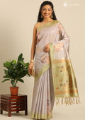 Grey Floral Woven Tussar Saree - Taashi