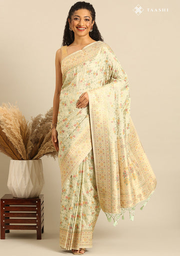 Pastel Mint Green Banarasi Silk Weave Saree