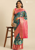 Teal Nature InspiRed Printed Silk Saree - Taashi