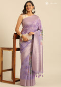 Mauve Floral Printed Zari Woven Organza Saree - Taashi