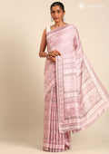 Dusty Pink A/O Floral Printed Art Tussar Matka Silk Saree - Taashi