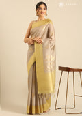 Khadi Color Leaf Woven Tussar Saree - Taashi