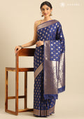 Navy Blue Allover Butta Weaving Silk Saree - Taashi