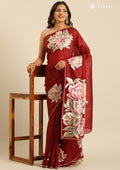 Maroon Floral EmbroideRed Organza Saree - Taashi