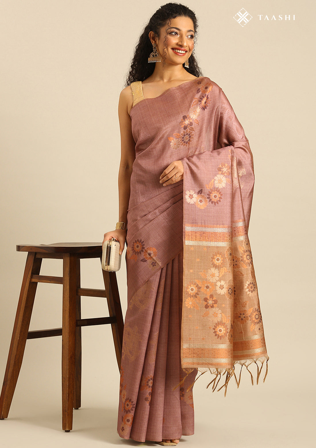 Brown Floral Saree