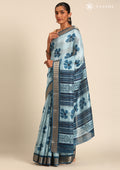 Powder Blue Hibiscus Printed Tussar Saree - Taashi