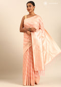 Pastel Peach Traditional Woven Tussar Saree - Taashi