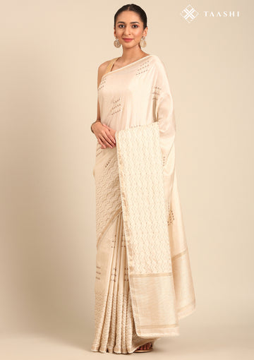 Cream Fancy Embroidery Tussar Saree