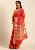 Red Traditional Zari Butta Woven Tussar Saree - Taashi