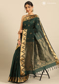 Dark Green Temple Butta Kanchipuram Saree - Taashi