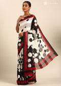 Black Polkadots Printed Chiffon Saree - Taashi