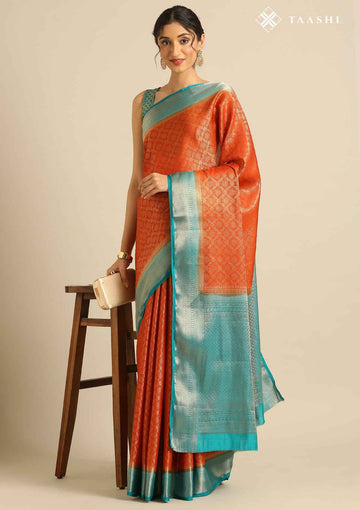 Rust Orange Banarasi Crepe Saree