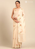 Cream Fancy Embroidery Tussar Saree - Taashi