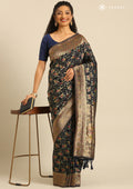 Dark Blue Banarsasi Saree - Taashi