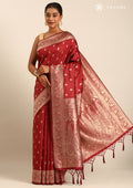 Maroon Traditional Woven Tussar Saree - Taashi