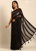 Black Striped Chiffon Saree - Taashi
