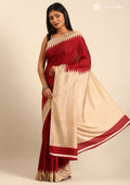 Maroon Temple Border Printed Tussar Saree - Taashi