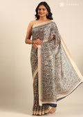 Tussar X Blue Madhubani Printed Art Tussar Matka Silk Saree - Taashi
