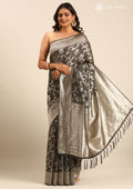 Slate Grey Jaal Woven Tussar Saree - Taashi