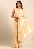 Beige Geometric Floral Woven Tussar Saree - Taashi