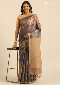 Mocha Brown Tissue Contemporary Printed Saree