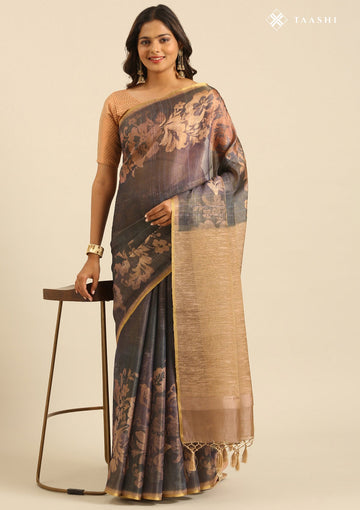Mocha Brown Tissue Contemporary Printed Saree