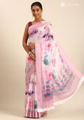 Pastel Pink Watercolor Floral Printed Georgette Saree - Taashi