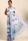Pastel Mauve Watercolor Floral Printed Georgette Saree - Taashi