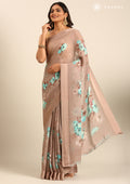 Mocha Mousse Floral Digital Printed Georgette Saree - Taashi