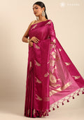 Dark Violet Placement Jacquard Woven Tussar Saree - Taashi