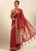 Maroon Butta Woven Tussar Saree - Taashi