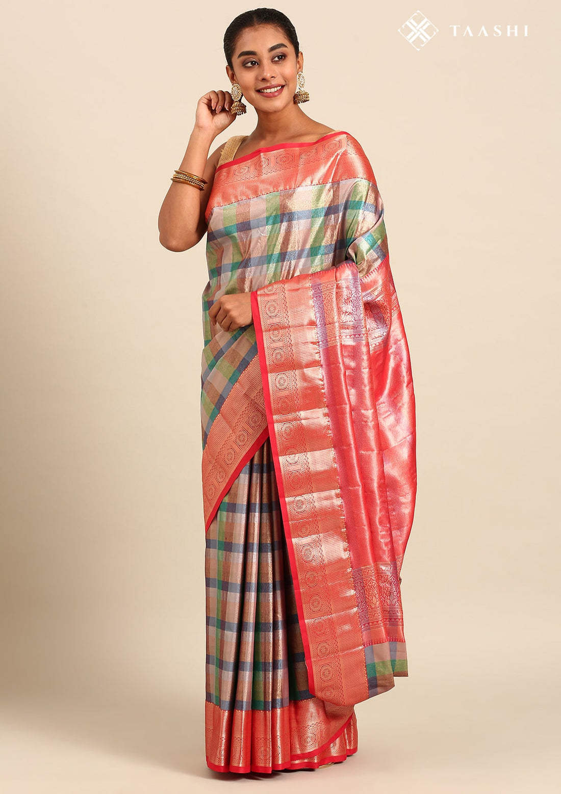 Multicolour Silk Kattam Tissue Kanjivaram Weave Saree