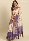 Mauve Zari Woven And Floral Printed Organza Saree - Taashi